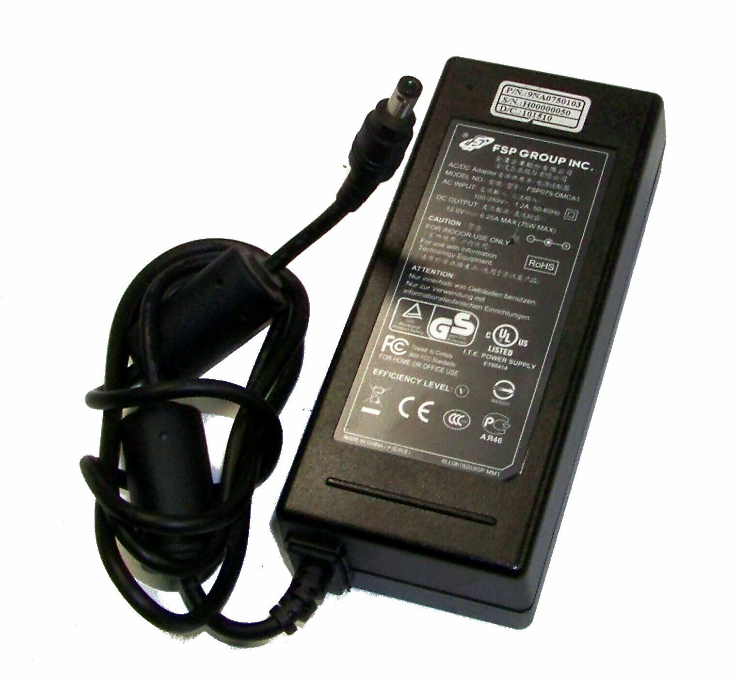 New FSP FSP075-DMCA1 9NA0750103 12VDC 6.25A 75W AC Adapter With Barrel Connector